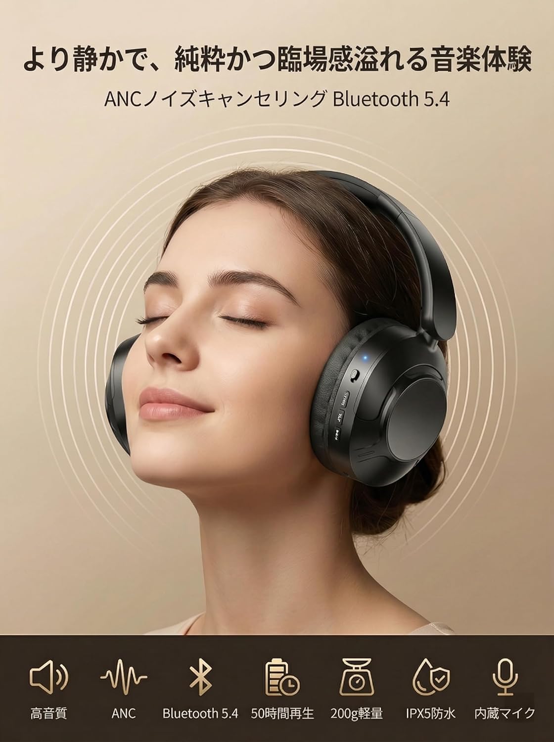 Bluetooth Headphones, 2026 New Bluetooth 5.4, Wireless Headphones, Active Noise Canceling (ANC), Up to 50 Hours Playback, Supports TF Card, Wired & Wireless, 1.6 inch (40 mm) Driver, Hi-Fi Sound