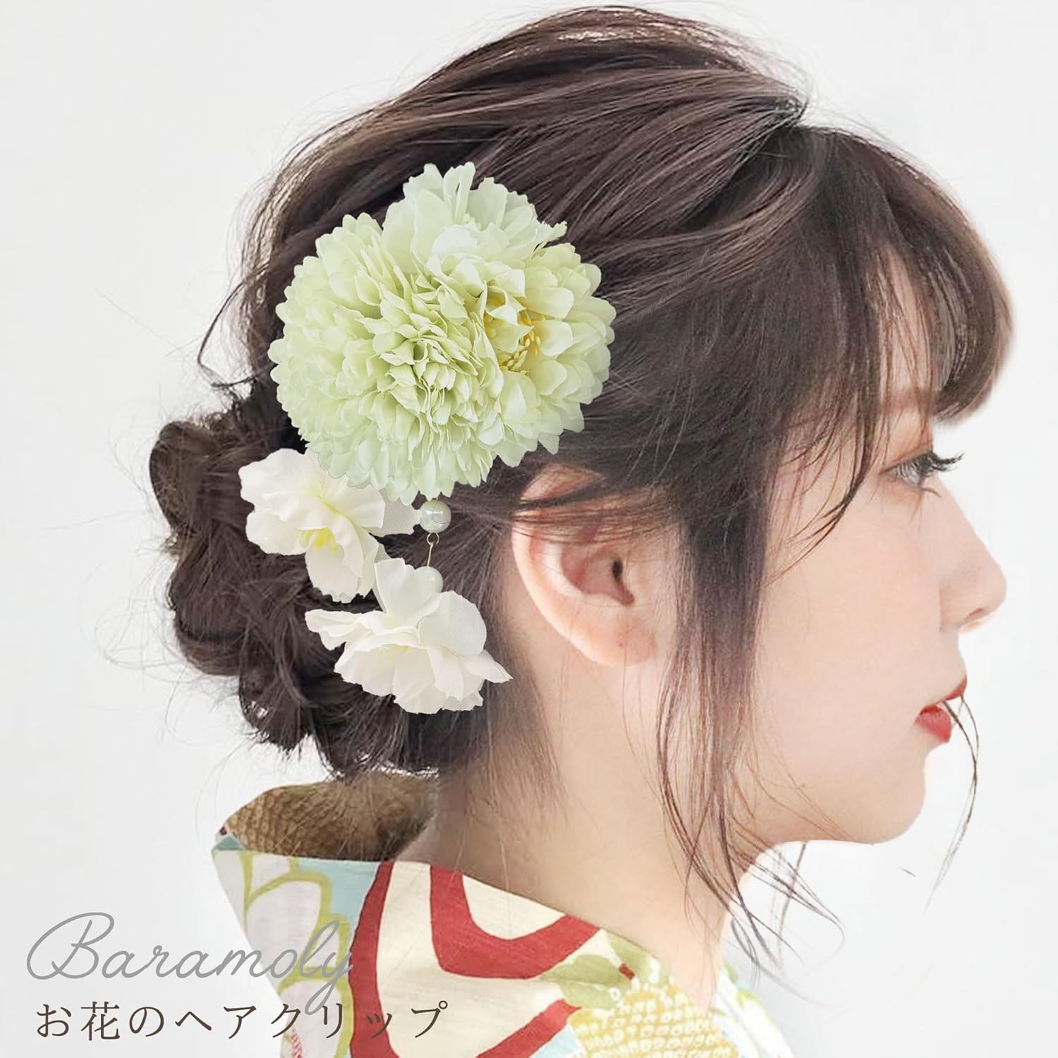 Baramoly YC002 Hair Ornament, Headdress, Yukata, Kimono, Kimono, Clip, Chrysanthemum, Dried Flowers, Stylish, Precise, Cute, Summer Festival, Fireworks Display, Flower Viewing, Graduation Ceremony