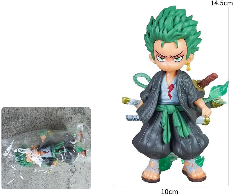 Q Version Zoro Anime Statue Zoro Hero One Piece Roronoa Zoro Approx. 5.9 inches (15 cm) PVC Action Figure [Parallel import goods]