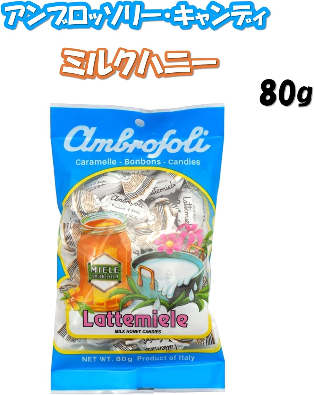 Ambrosory Milk Honey, 2.8 oz (80 g), Individually Packaged, Honey, Made in Italy, Souvenir, Commercial Use, Candy, 7RabbitRiogrand Original Sticker Included [Trademark Registration No. 667215]