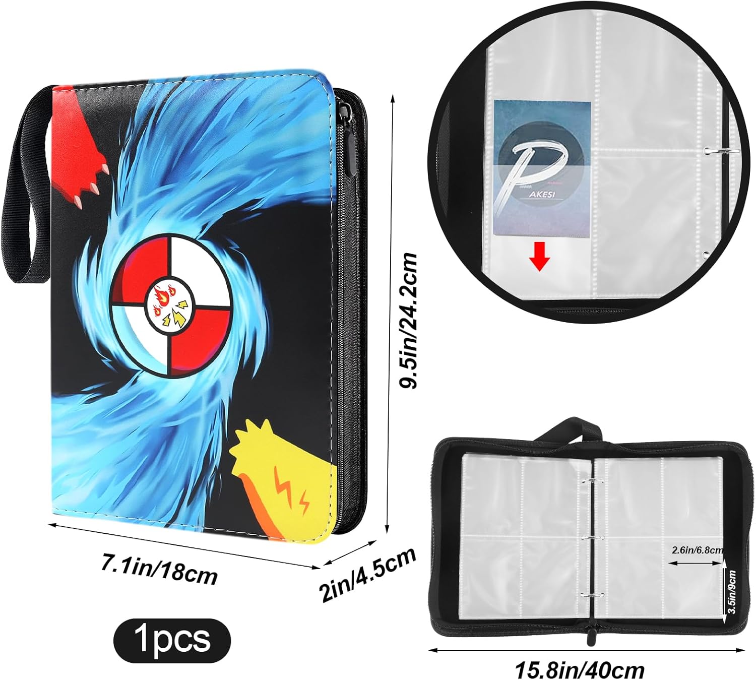 Trading Card File 400 Pocket Card Case, Large Capacity, Waterproof and Abrasion Resistant Surface, Portable Zipper