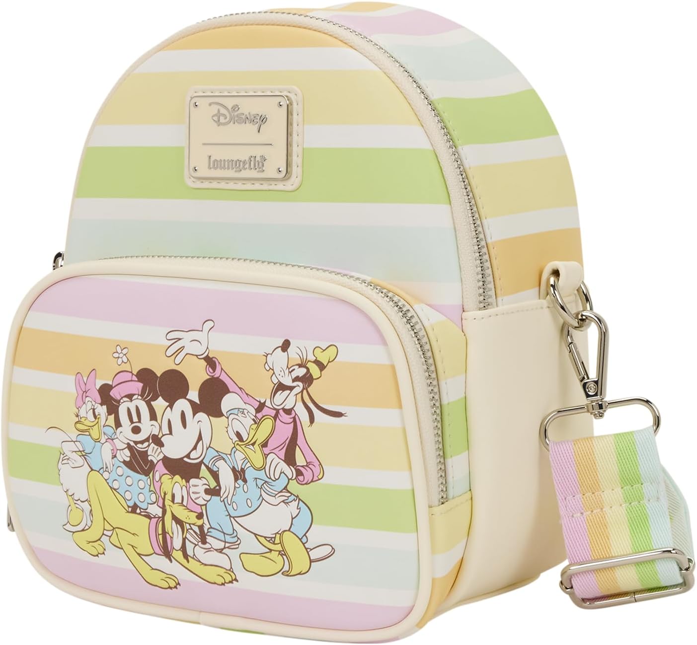 Disney Mickey & Friends Rainbow Stripes Mini mochila convertible y bolsa cruzada