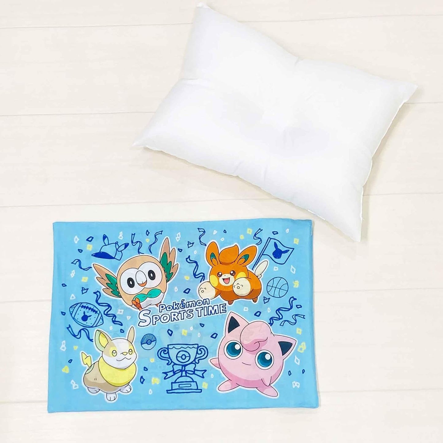 MORIPiLO Kids Pillow, Low Profile, Pokemon Pikachu Sports Time, Blue, Approximately 11 x 15.4 inches (28 x 39 cm), Skin-friendly 100% Cotton Fabric, Washable, Plush Toy Cushion, Character Goods