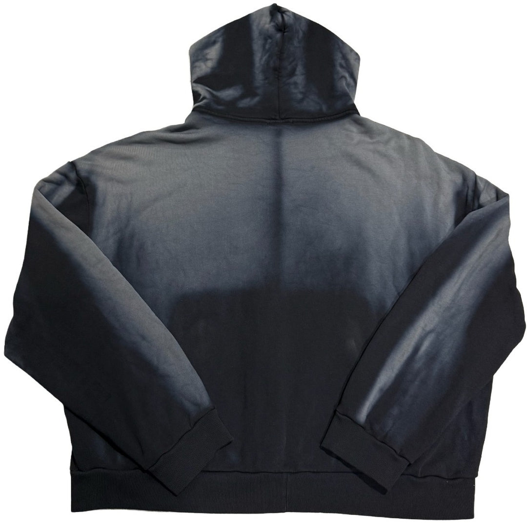 BOSSI 'SILVER HEAVY METAL' WASHED BLACK RHINESTONE ZIP-UP