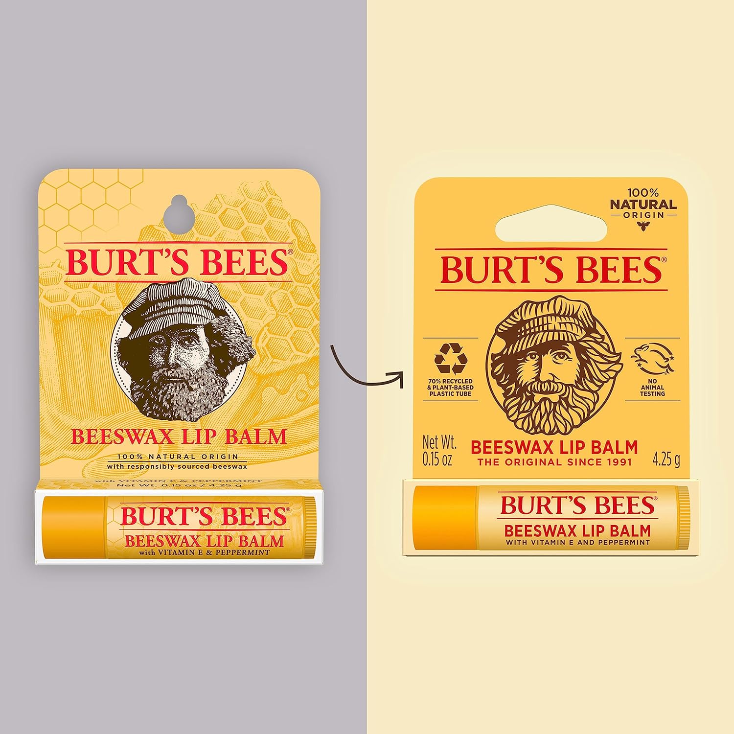 Burt's Bees Bálsamo labial de cera de abejas, hidratante labial con cera de abejas de origen responsable, sin tinte, tratamiento labial acondicionador natural, 1 tubo, 0.15 onzas.