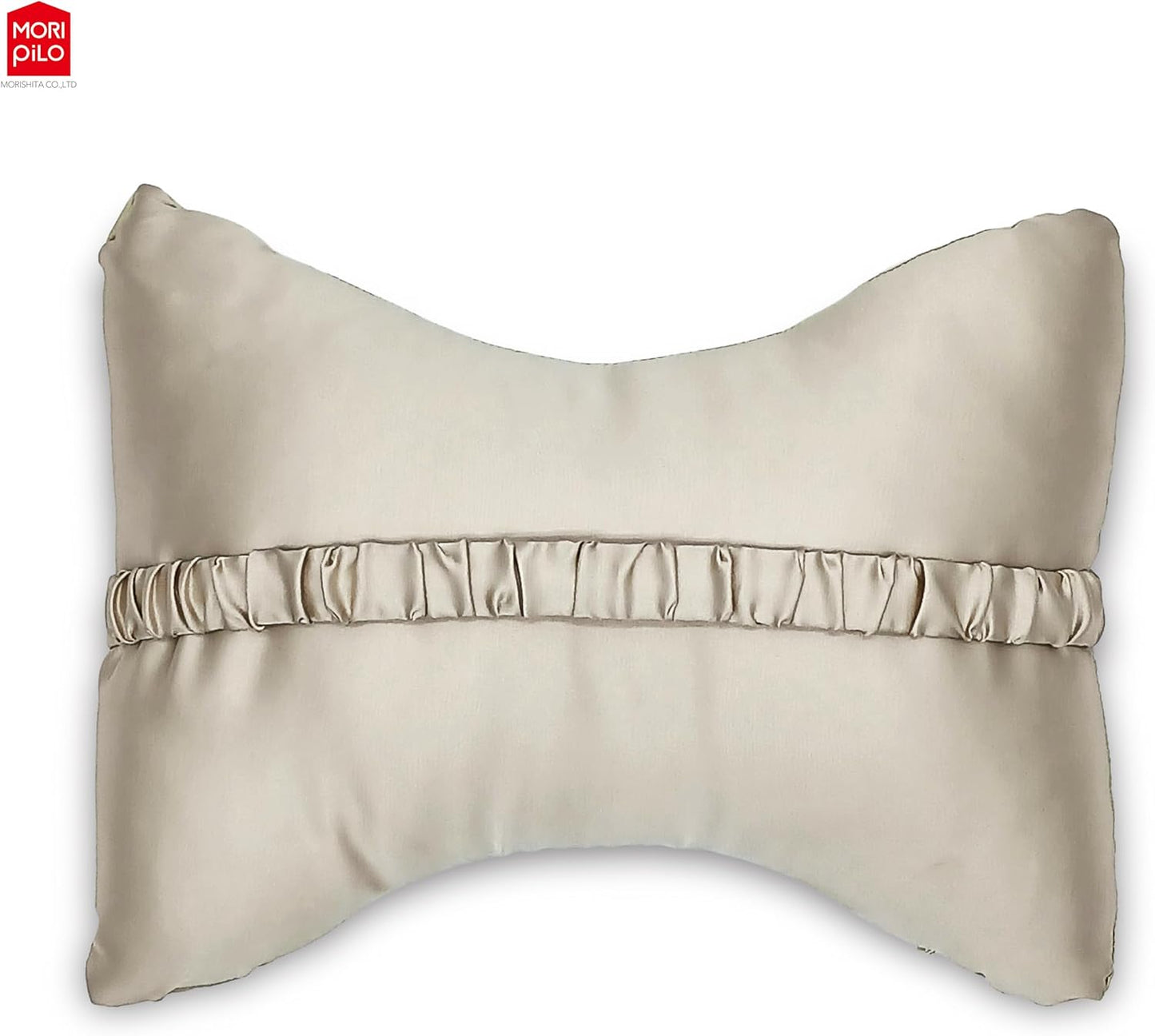 MORIPiLO Neck Pillow, Car (100% Silk, Gentle on Skin and Hair), Headrest, Neck Pad, Portable Pillow, Compact, Airplane, Neck Pillow, Fun de SILK Mini Pillow (Gold Beige)