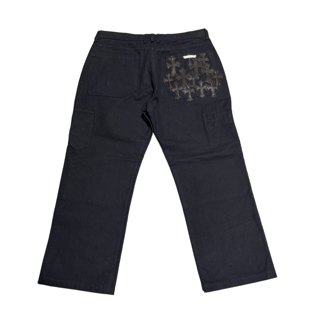 CHROME HEARTS '13 CROSS PATCH' BLACK DOUBLE KNEE CARPENTER PANTS