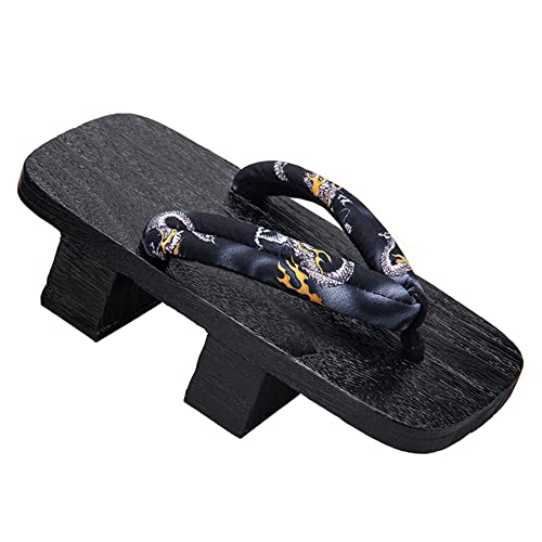 [cnstone] Men's Geta Clogs, Soft Nose Straps, Yakata/Black Lacquered Paulownia Clogs, Men's Cosplay, Two-ply Geta for Cosplay, Yukata, Summer Kimono, Unique Pattern, Men's Paulownia Clogs, Gift,