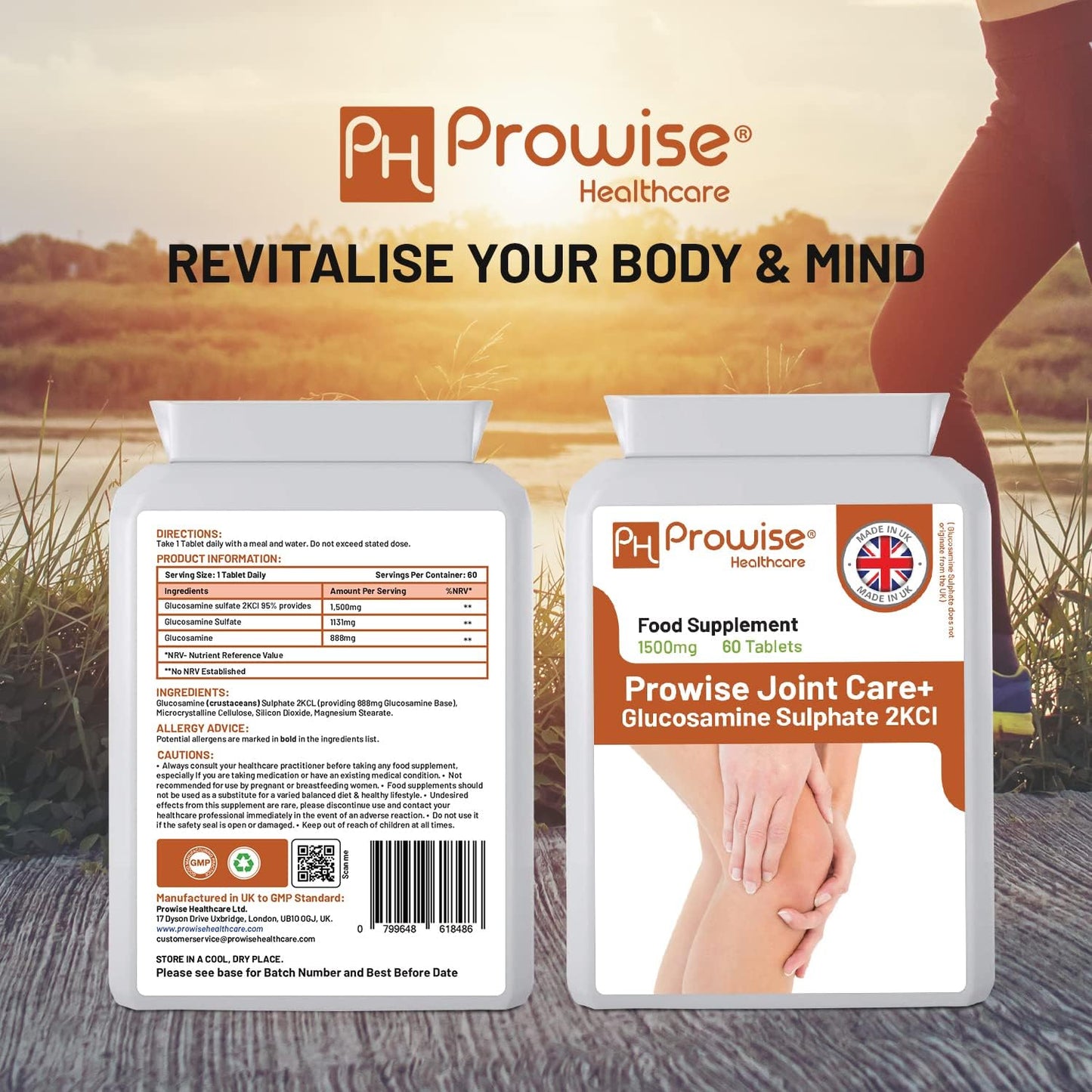 Joint Care + Glucosamine Sulfate 2KCL 1500mg 60 Tablets - Made in UK by Prowise Healthcare