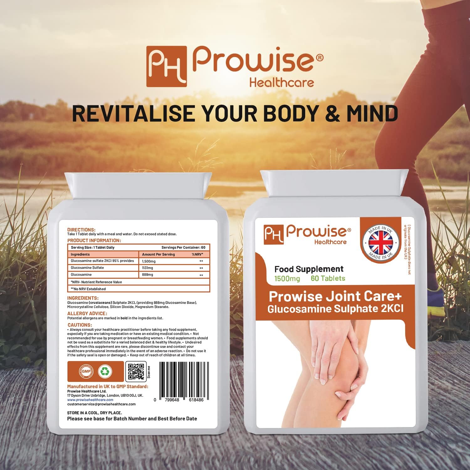Joint Care + Glucosamine Sulfate 2KCL 1500mg 60 Tablets - Made in UK by Prowise Healthcare