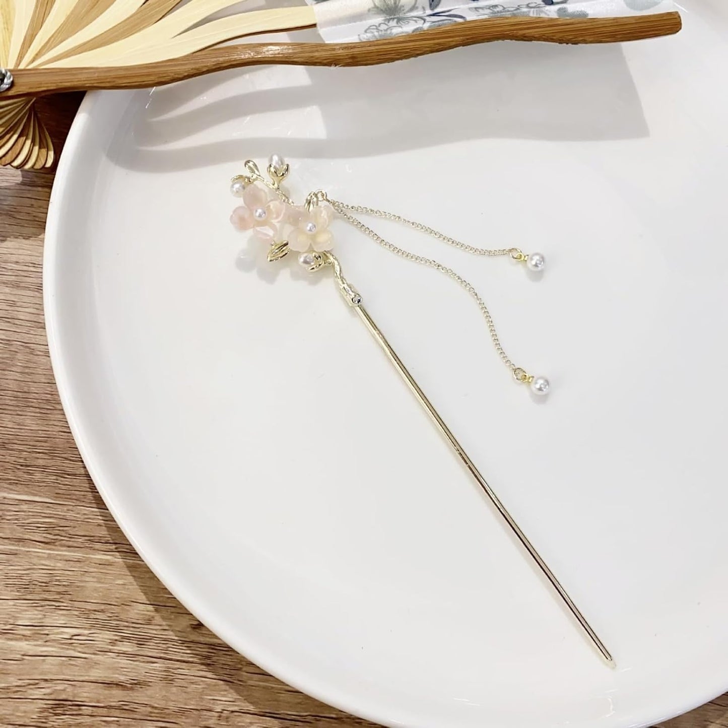 EZ PEACH Cherry Blossom Flower Pearl Hairpin Hair Clip Bangs Hair Closure Kimono Kimono Hair Accessory (Cherry Blossom 04)