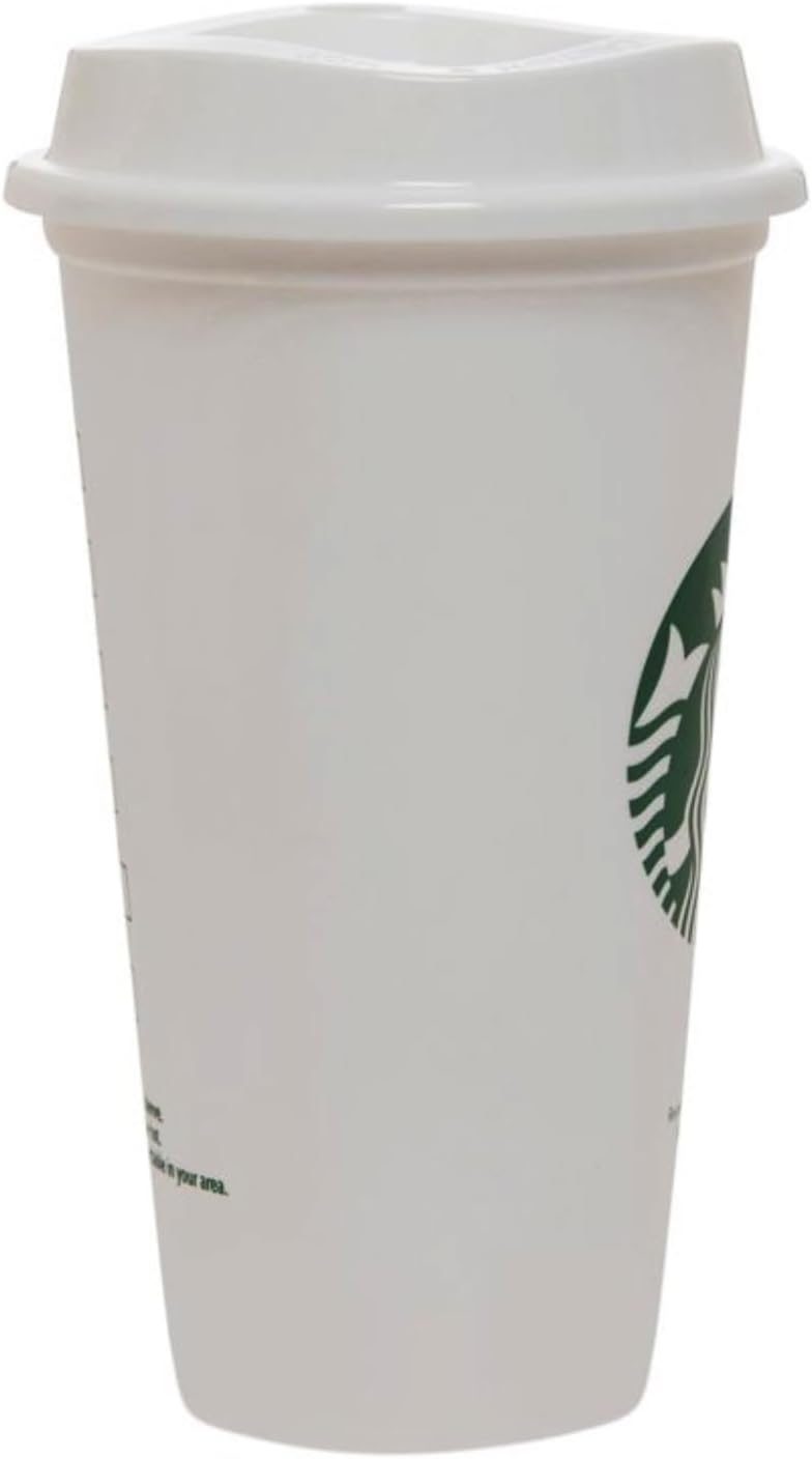 Starbucks - Taza de viaje blanca reutilizable (plástico, 473 ml), tamaño Grande