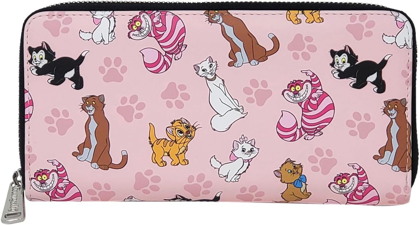 Loungefly Disney Cats - Cartera con cremallera tipo clutch de piel sintética