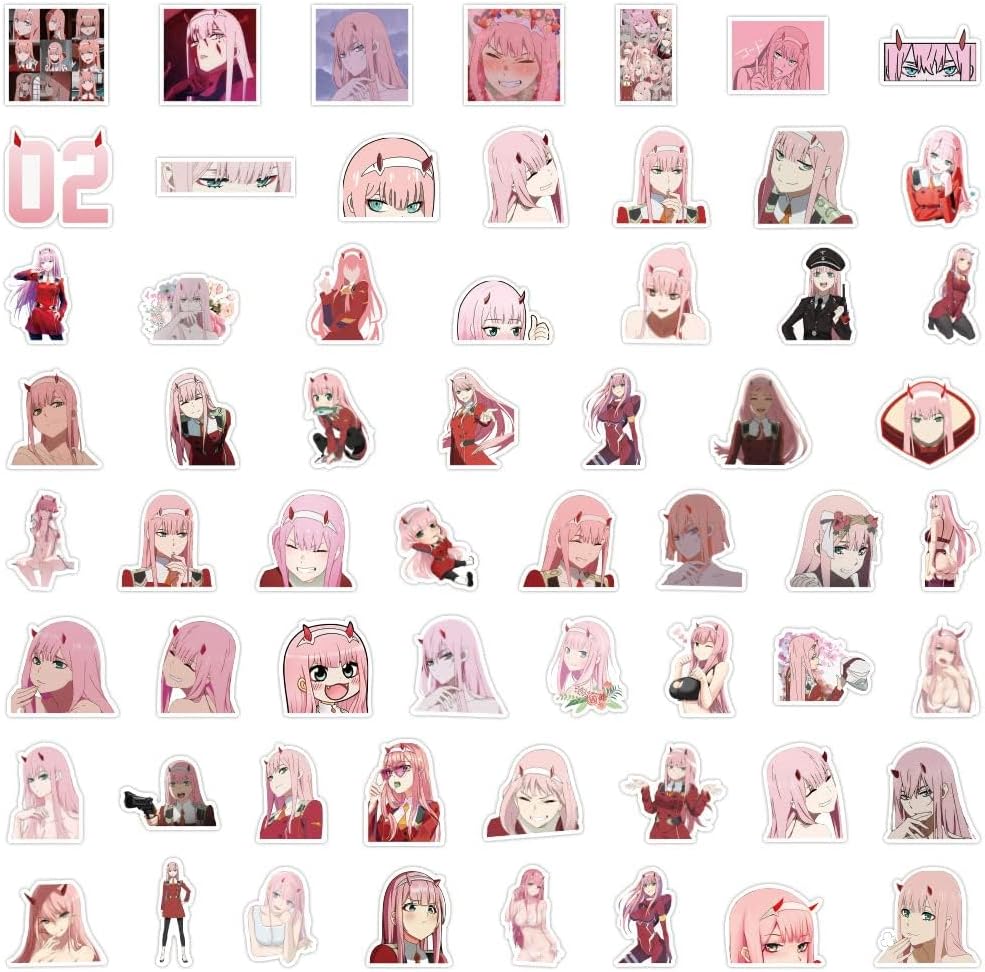 02 Zero Two Stickers, Waterproof, Anime Goods, For Computers, Phones, Notebooks, Cars, Students, Stylish, Cute, Perfect Christmas Gifts, Unofficial