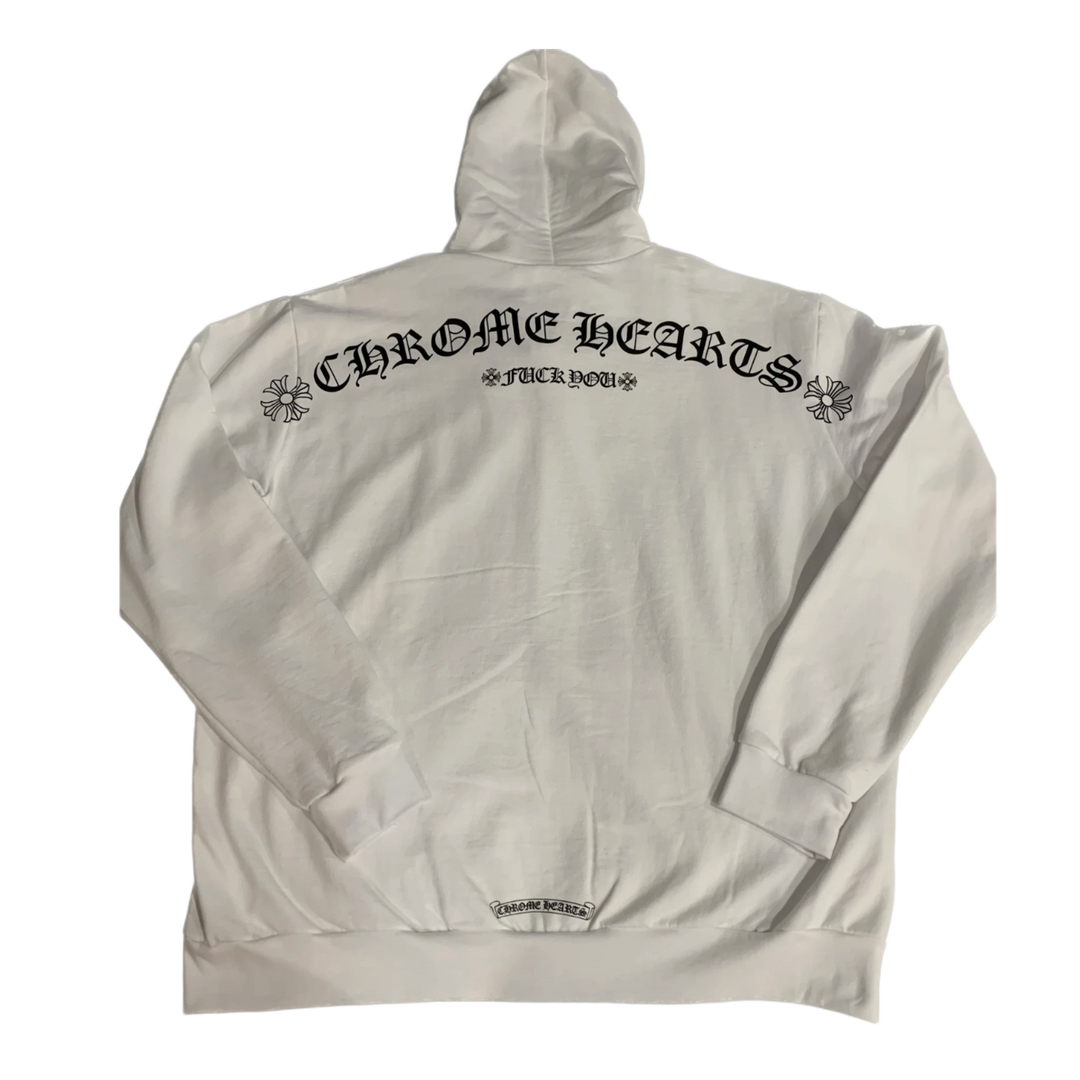 CHROME HEARTS 'FUCK YOU' T BAR ZIP UP WHITE HOODIE