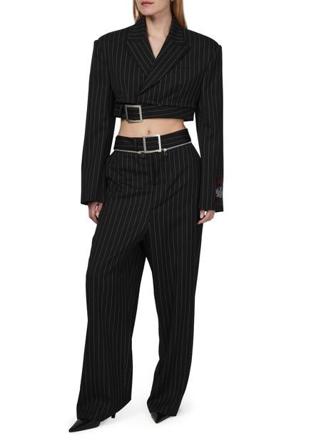 JEAN PAUL GAULTIER ピンストライプ ウール製 クロップドテーラードパンツ、ジップオフベルト付き - Image 2