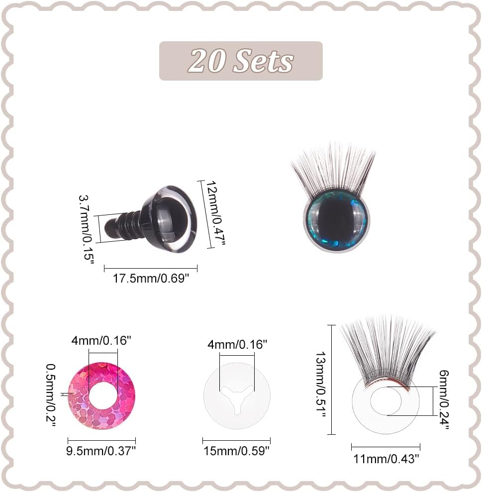 PH PandaHall Plush Eyelashes, Doll Eyelashes, 20 Pieces, Colorful, Washers, For Eyelashes, DIY Doll Making, DIY Doll Making, DIY Sewing Crafts, Crafts, Handmade Parts, Material Round, 0.5 inches (12