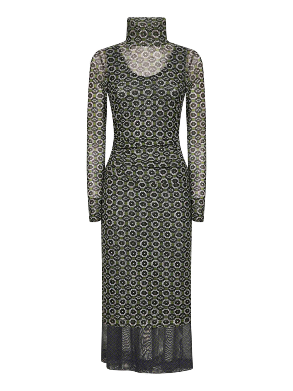 Monot DRIES VAN NOTEN GREEN PRINTED MESHレイヤードMIDIドレス - Image 2