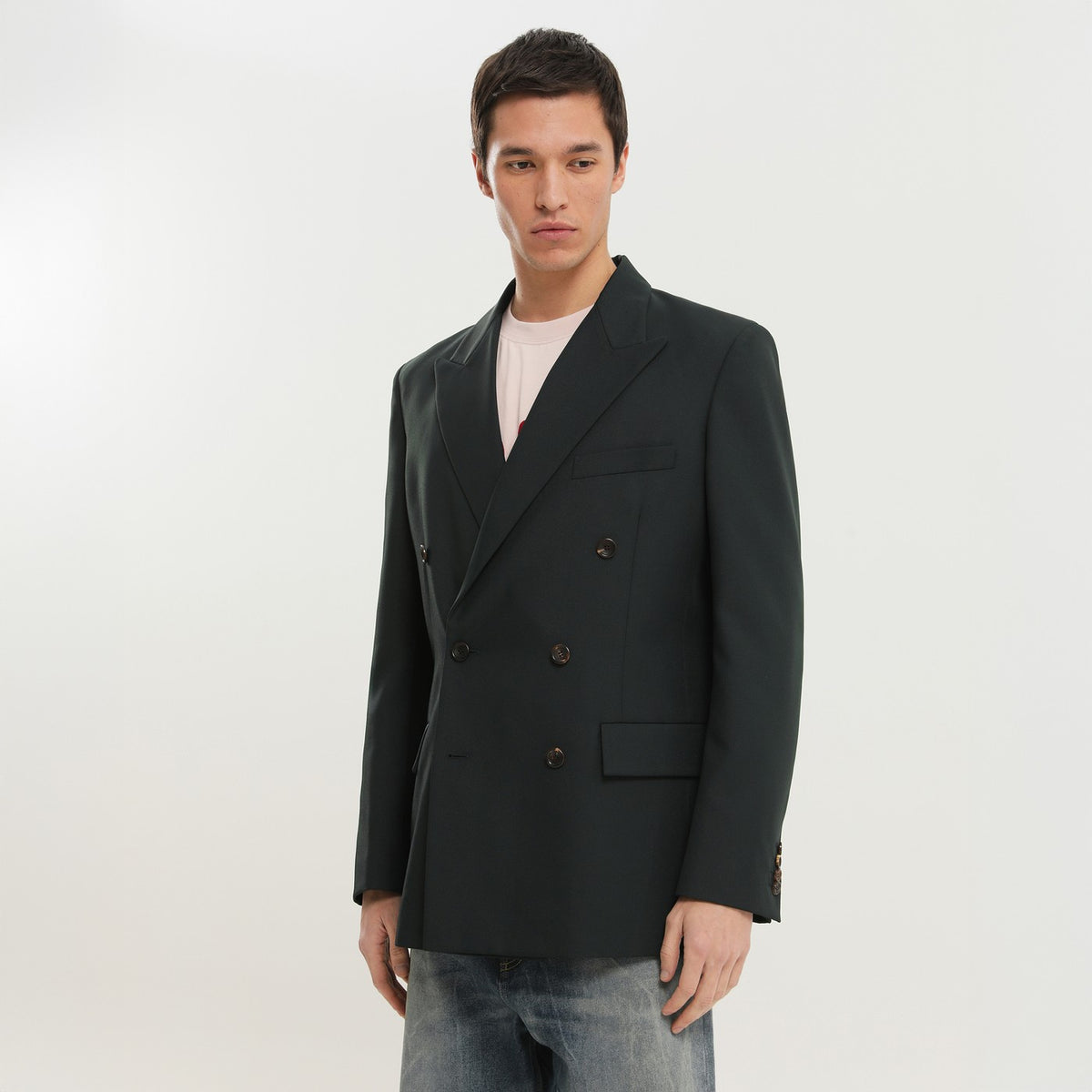 1989 1989スタジオダークグリーンダブル胸肉ブレザー - Image 2