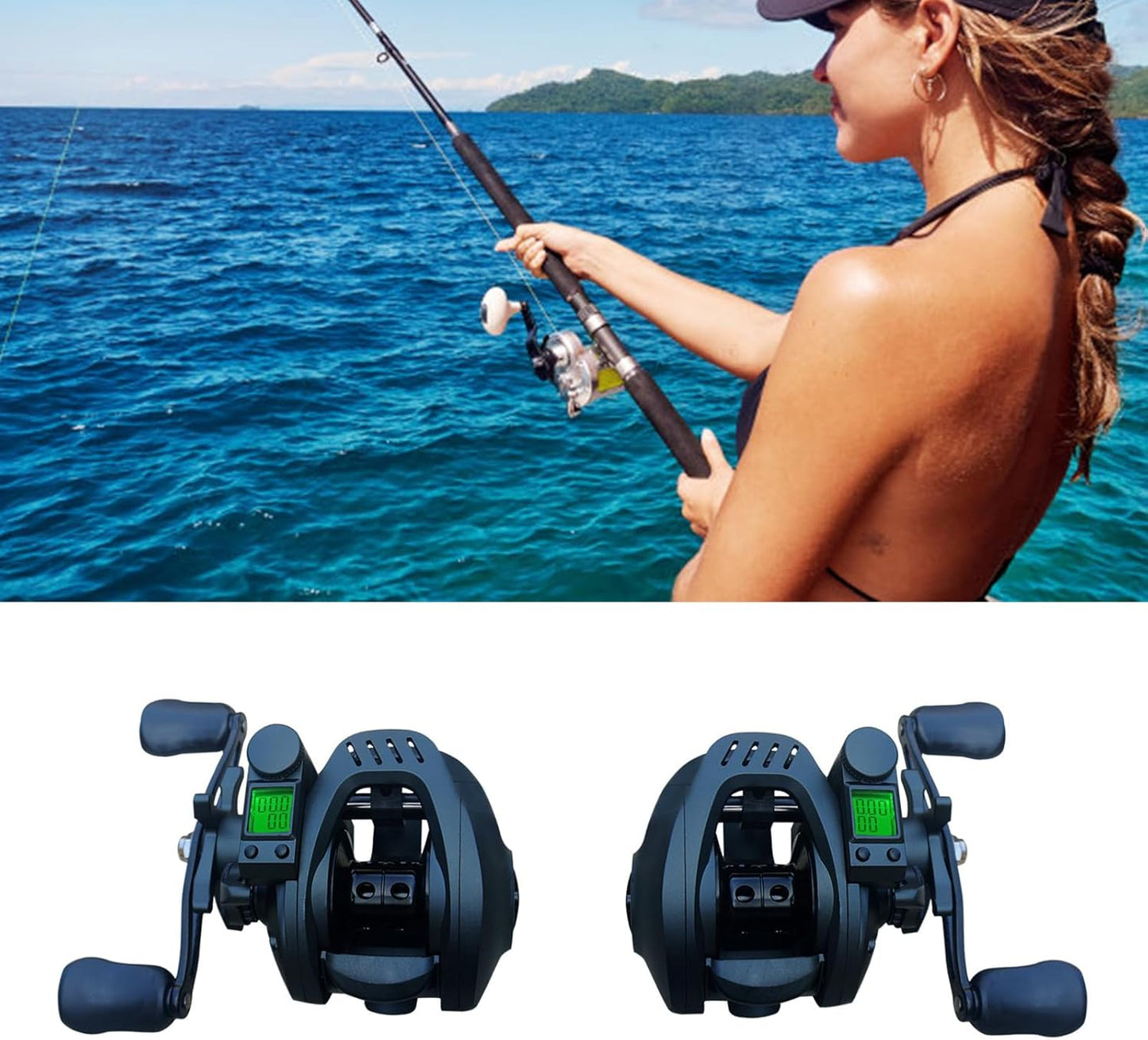 Led スクリーン電子釣りリール 6.3:1 ギア比 Baitcasting 金属 Baitcasting アクセサリー防水海海水氷ホイール