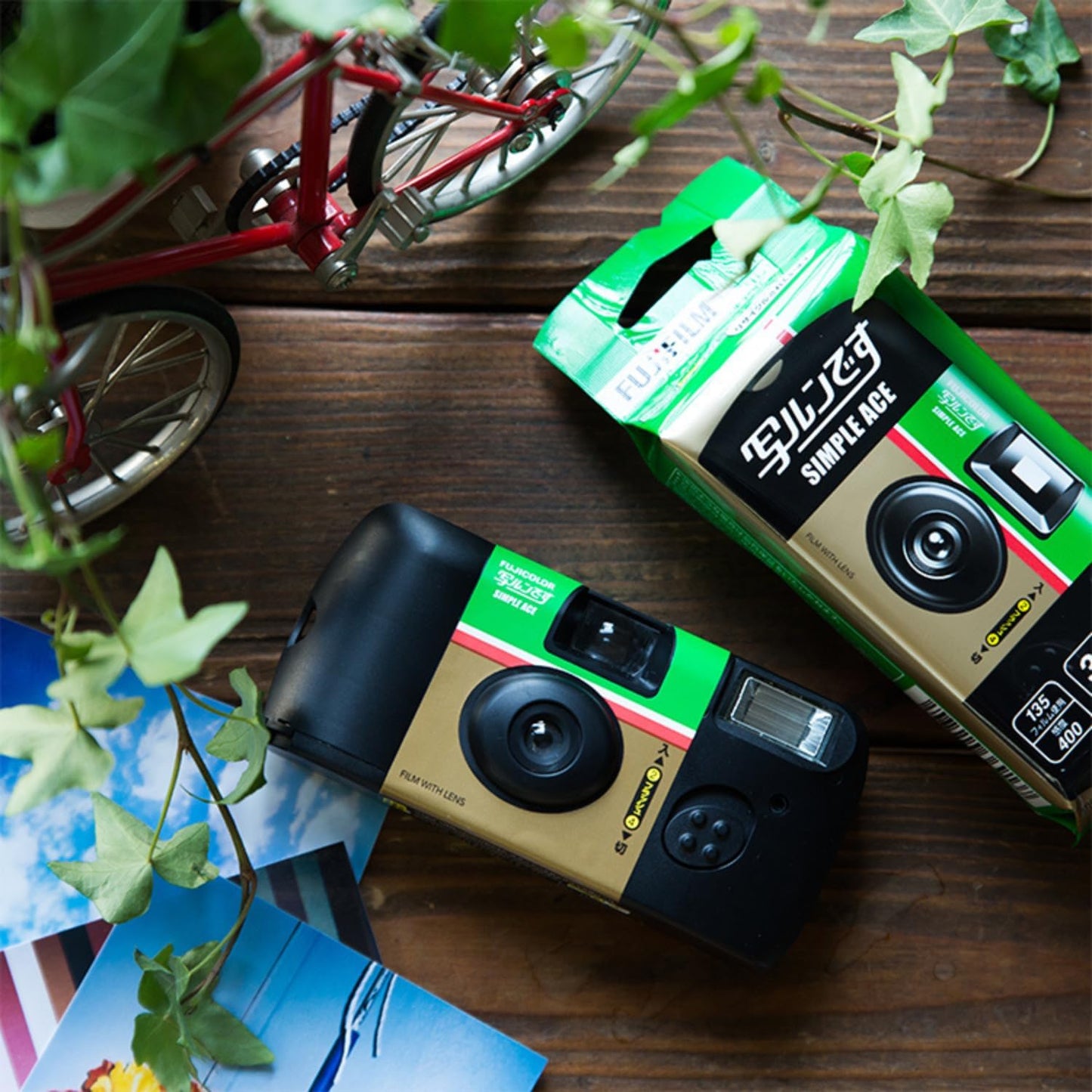 Fujifilm Scripting Simple Ace Compact Disposable Camera, Early Model Design, 27 Sheets Film Camera, Retro Instant Camera & SOLOFIS Camera Cleaner Included (1 Piece)