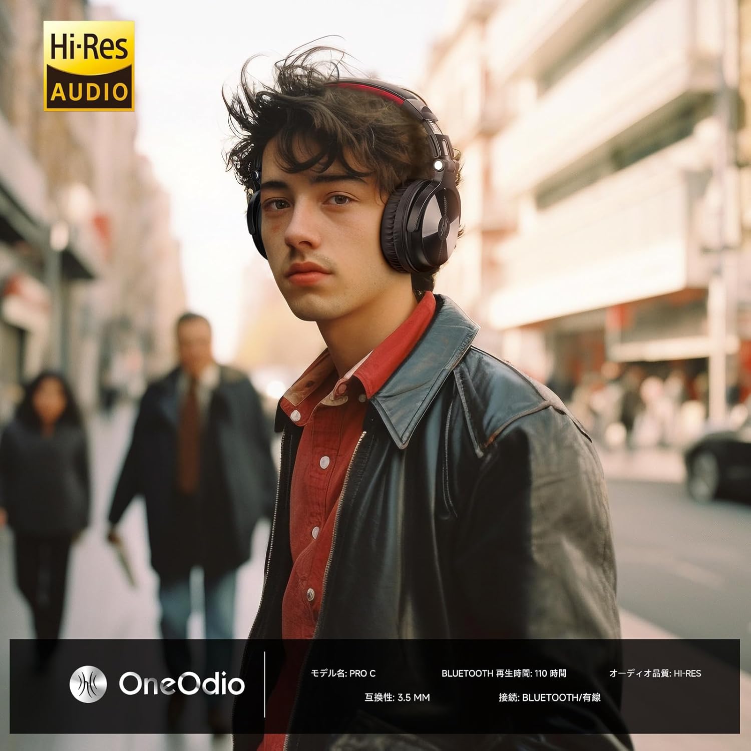 OneOdio Wireless Headphones, Up to 110 Hours of Continuous Playback, Bluetooth Headphones, Heavy Bass, Wired Hi-Res, Multi-Point Support, Built-in Microphone, Hands-Free Calling, Pro C, Black Red