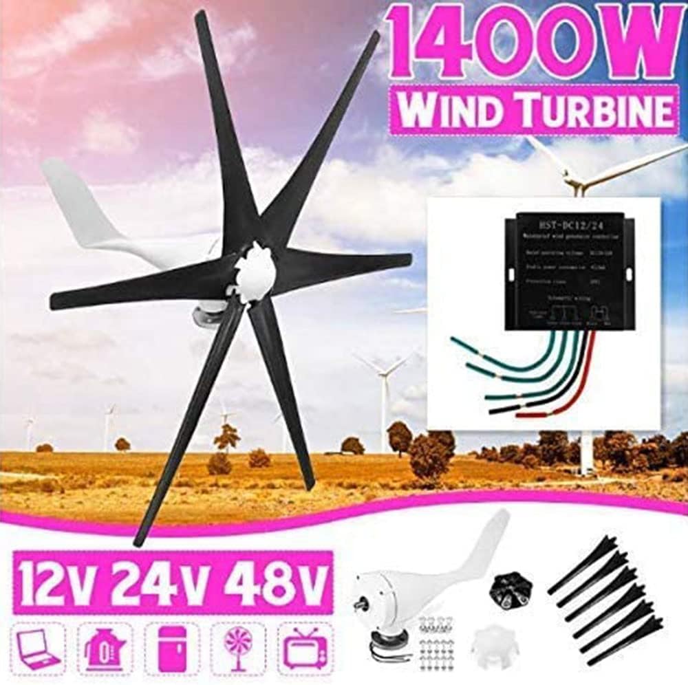 風力タービン、6ブレード+コントローラー風力タービン発電機充電、家庭やキャンプ用、24V(12V)