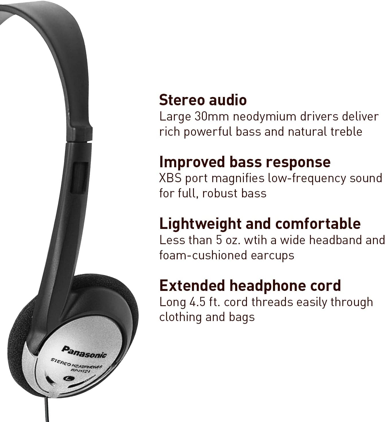 Panasonic (RP-HT21) 10-Pack Lightweight Headphones with XBS Headphones (Earbuds)