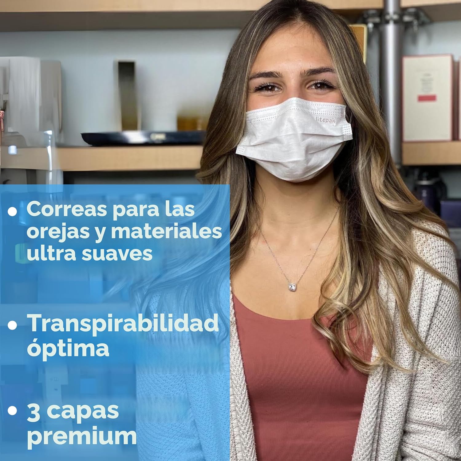 Máscara de filtro desechable 3 Ply Earlook, hipoalergénico, quirúrgico, dental, médico, de alta calidad., Azul, 1
