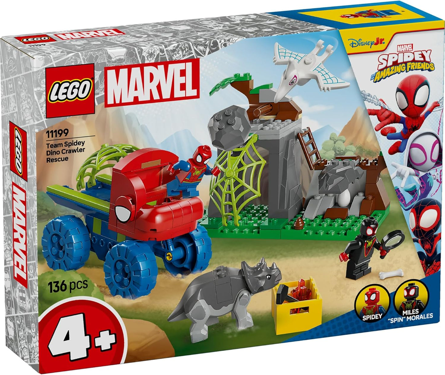 LEGO MARVEL Spidey and the Amazing Friends: Dinosaur Truck Rescue, Toy, Birthday Present, Blocks, Educational, Boys, Girls, Children, 4, 5, 6 Years, Marvel Merchandise, Figure, 11199