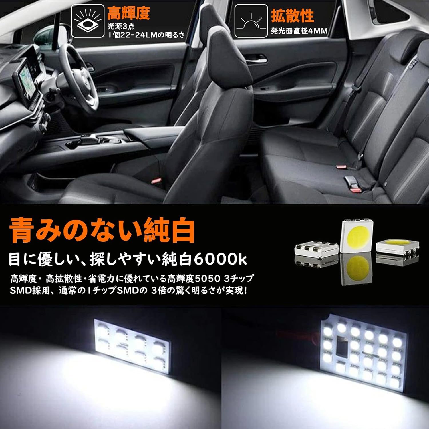 Prius 30 Series LED Room Lamp, Prius ZVW30, Early and Late Period, Interior Parts, Toyota Prius ZVW 30 Interior Light Exclusive Design, 6000K White, Bright, Genuine Replacement, No Processing, Easy