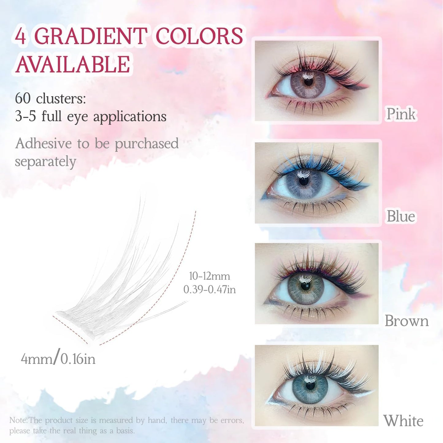 BOROLA 60 Bundles Color Eyelash Extensions, 0.4 - 0.5 inches (10 - 12 mm) Feather Style Single Bunch Eyelashes, Fan 3D Fluffy DIY Extensions, Multi-Layer Construction, Cosplay Parties, Daily Makeup