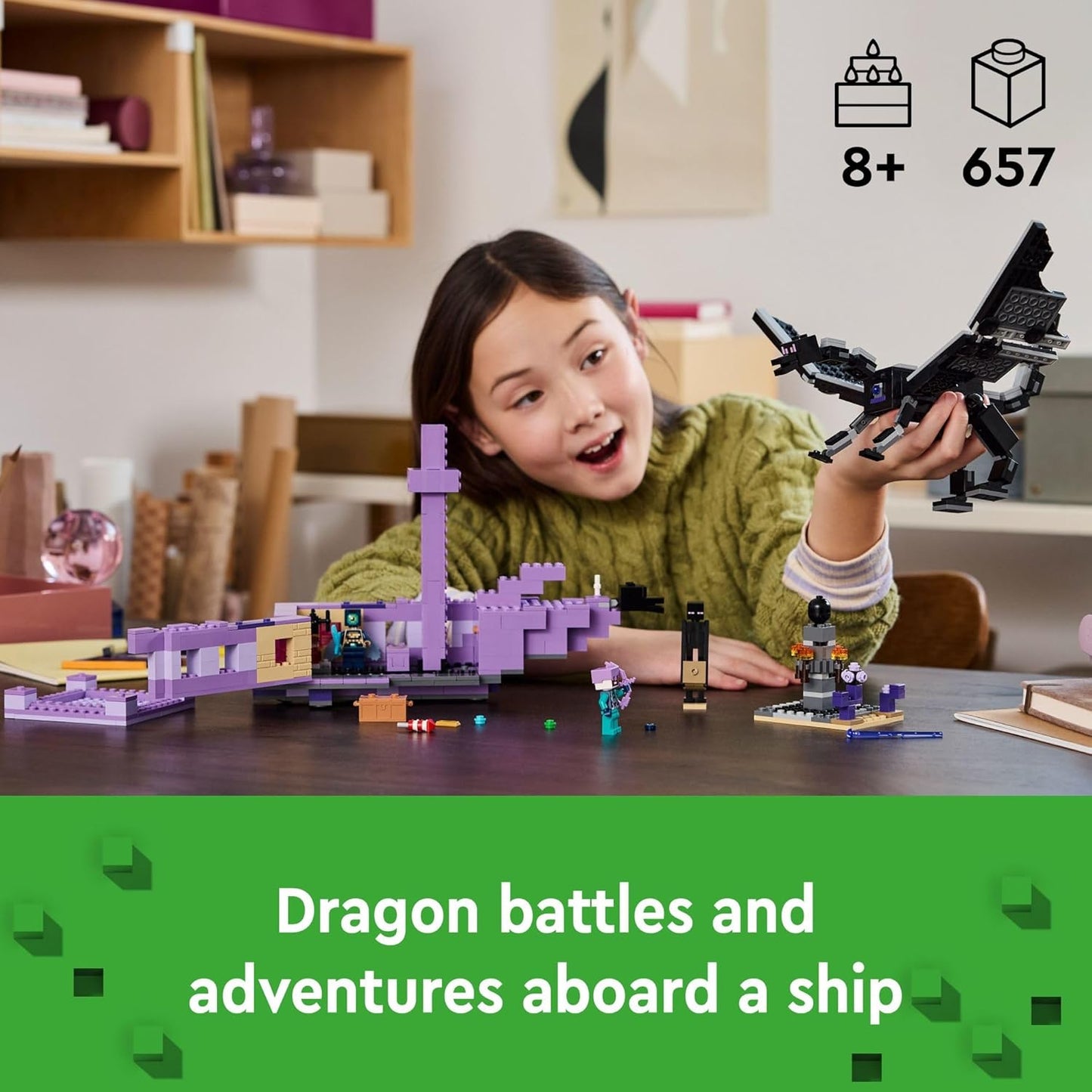 Lego Minecraft Ender Dragon and Endship Building Set Video Game Toys with 2 Minecraft Minifigures Dragon Toy Action Play Set for Kids Birthday Gift for Boys and Girls 8 Years Old and Up 21264