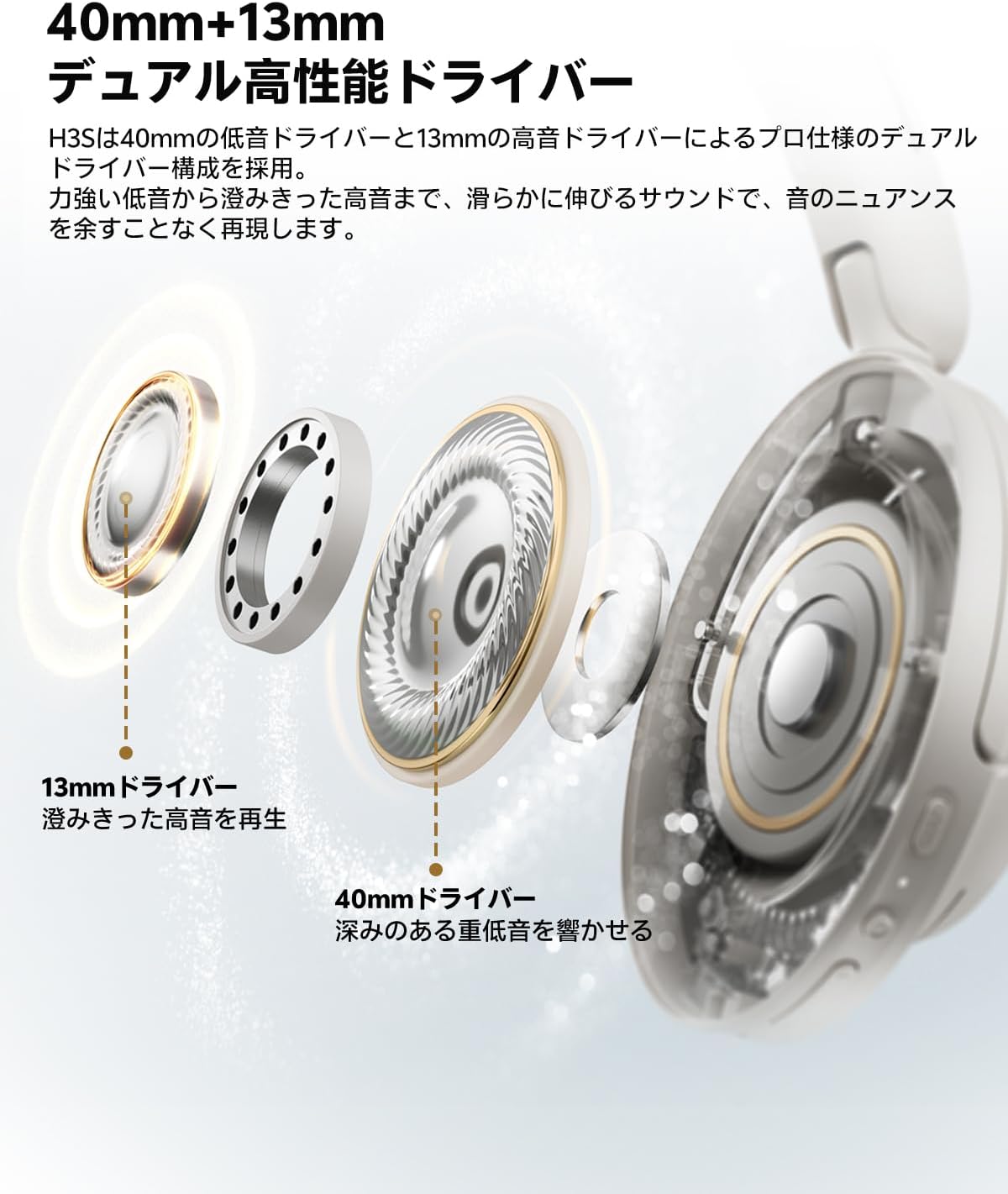 【VGP2026 Award】QCY H3S Headphones Wireless Headphones Bluetooth 6.0 Noise Cancelling Wired/Wireless Hi-Res 56dB Noise Cancelling 360° Spatial Audio Up to 102 Hours Continuous Playback Ambient Sound