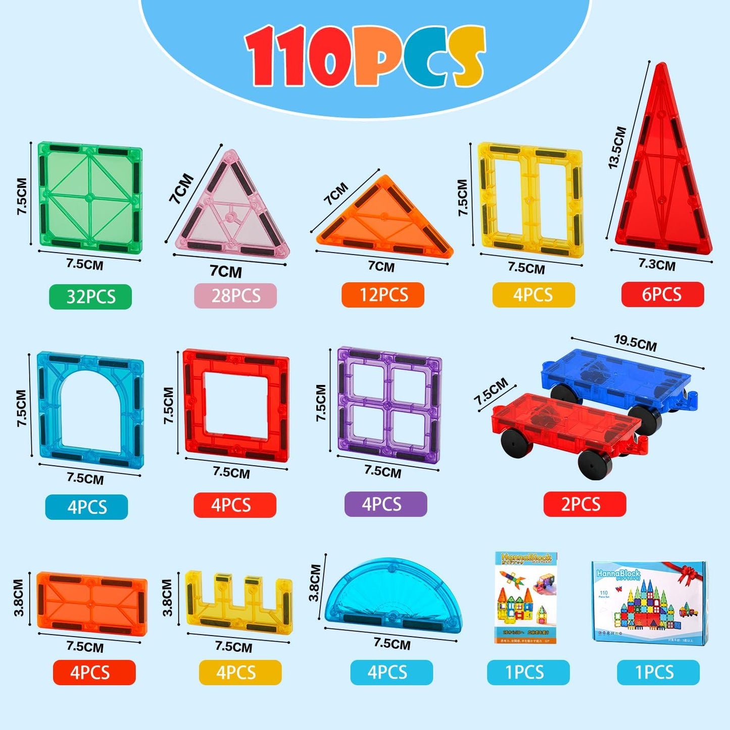 110 Pcs Magnetic Building Blocks Magnet Toys Children Educational Toys Magnet Blocks Magnetic Toys Birthday Present Christmas Gift