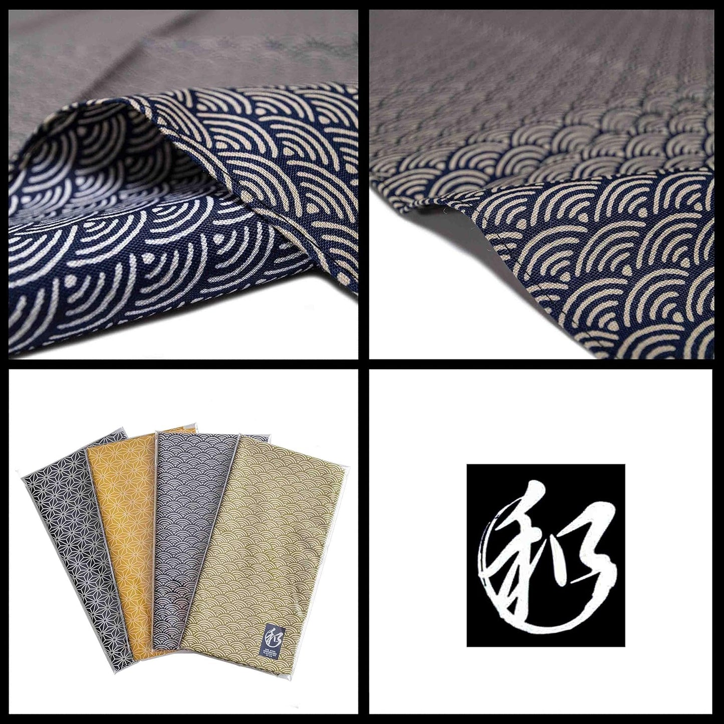 Men's Made in Japan Japanese Handkerchief 100% Cotton Approx. 20.9 x 20.9 inches (53 x 53 cm), Japanese Pattern (A. Simple Pattern, Set of 4)