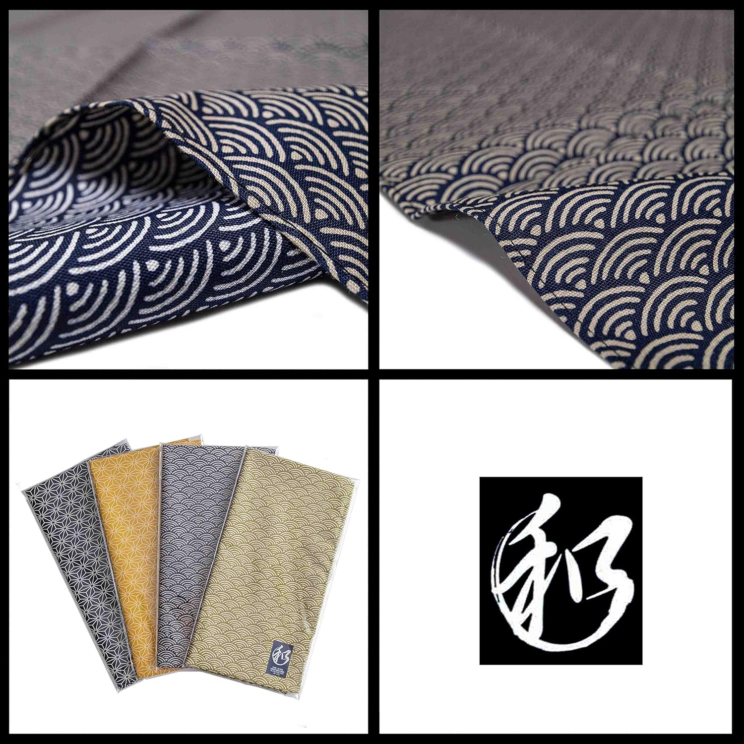 Men's Made in Japan Japanese Handkerchief 100% Cotton Approx. 20.9 x 20.9 inches (53 x 53 cm), Japanese Pattern (A. Simple Pattern, Set of 4)