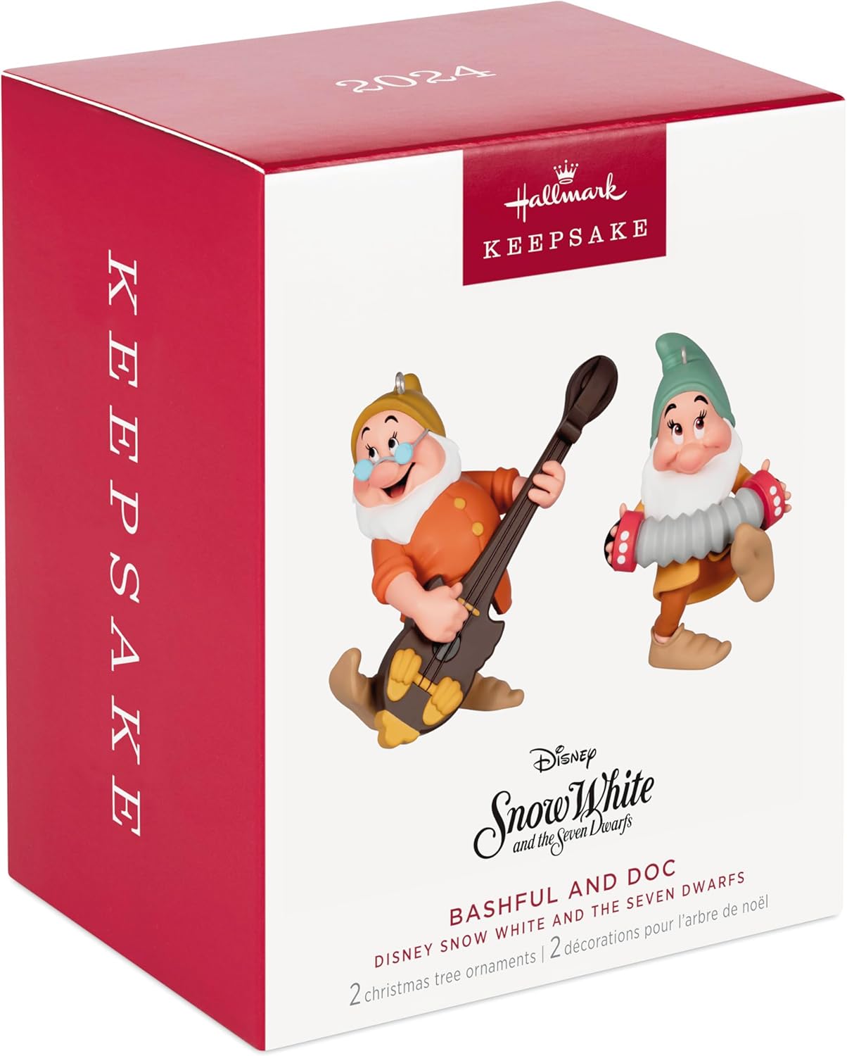 Adornos de Navidad de Recuerdo de Hallmark Disney Princesas de Disney 2024, Blancanieves y los Siete Enanitos Tímido y Sabiondo, Juego de 2