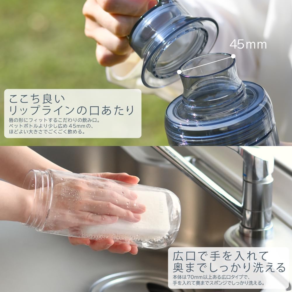 OSK ウォーターボトル 日本製 洗いやすい 持ち手 パッキン 付 軽量 常温 LIPPY