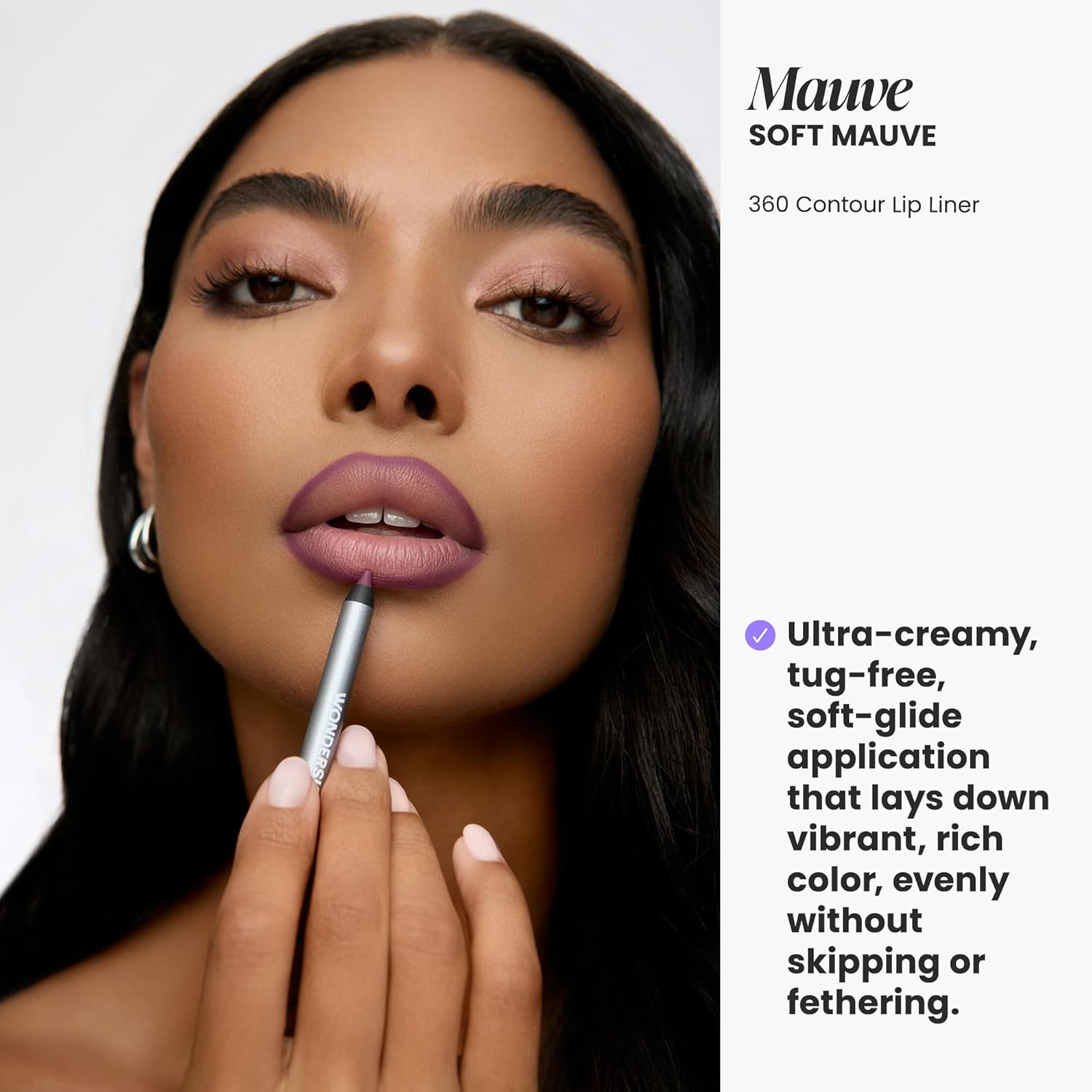 Wonderskin Lápiz delineador de labios - Delineador de labios contorneador 360, duradero, lápiz de labios afilable, impermeable y a prueba de transferencia, delineador de labios desnudo (Morado)