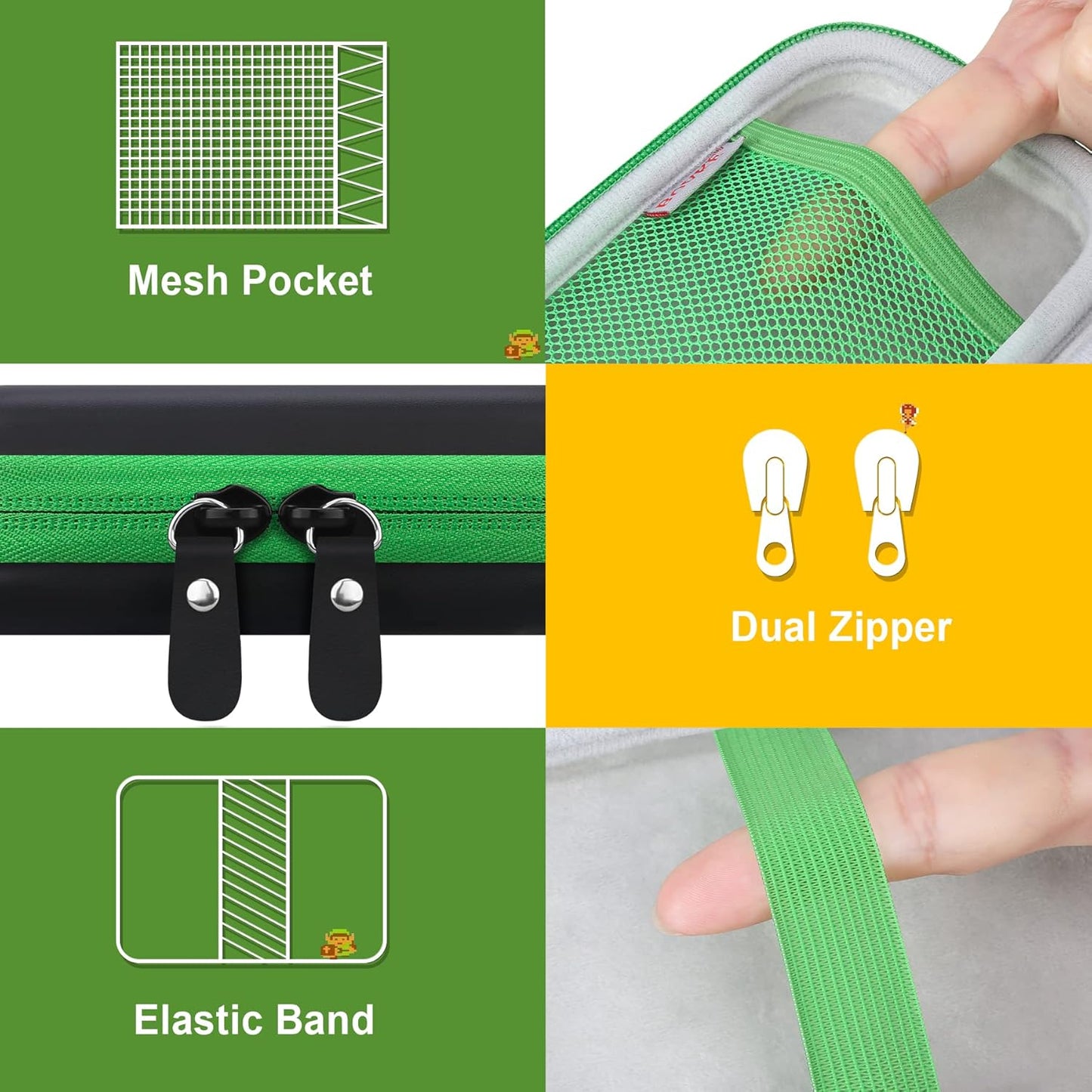 BOVKE Carrying Case for Nintendo Game & Watch - The Legend of Zelda Handheld Game Console Classic Device Mesh Pocket for Charging Cable Zelda Accessories Black