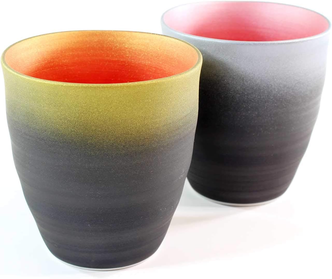 Traditional Craftsmanship | Kiln Gold Plated Platinum Color | Wave Tub Cup Pair Set Carefully Crafted by Arita Ware Pottery Artists | Fujii Nishiki