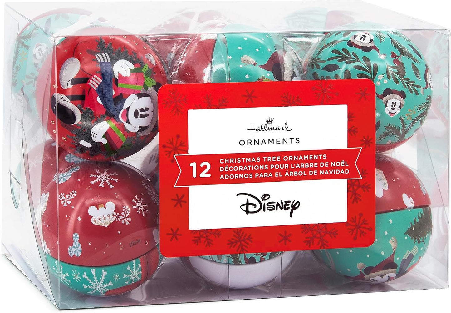 Adornos de Navidad de Hallmark Disney Mickey Mouse y Minnie Mouse, Bola de Lata, Juego de 12