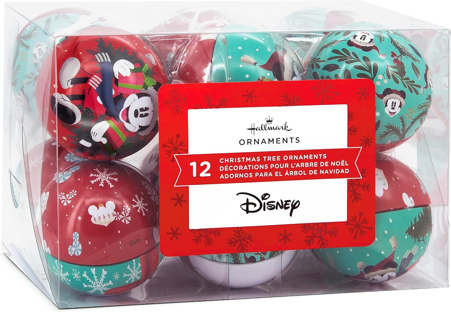 Adornos de Navidad de Hallmark Disney Mickey Mouse y Minnie Mouse, Bola de Lata, Juego de 12