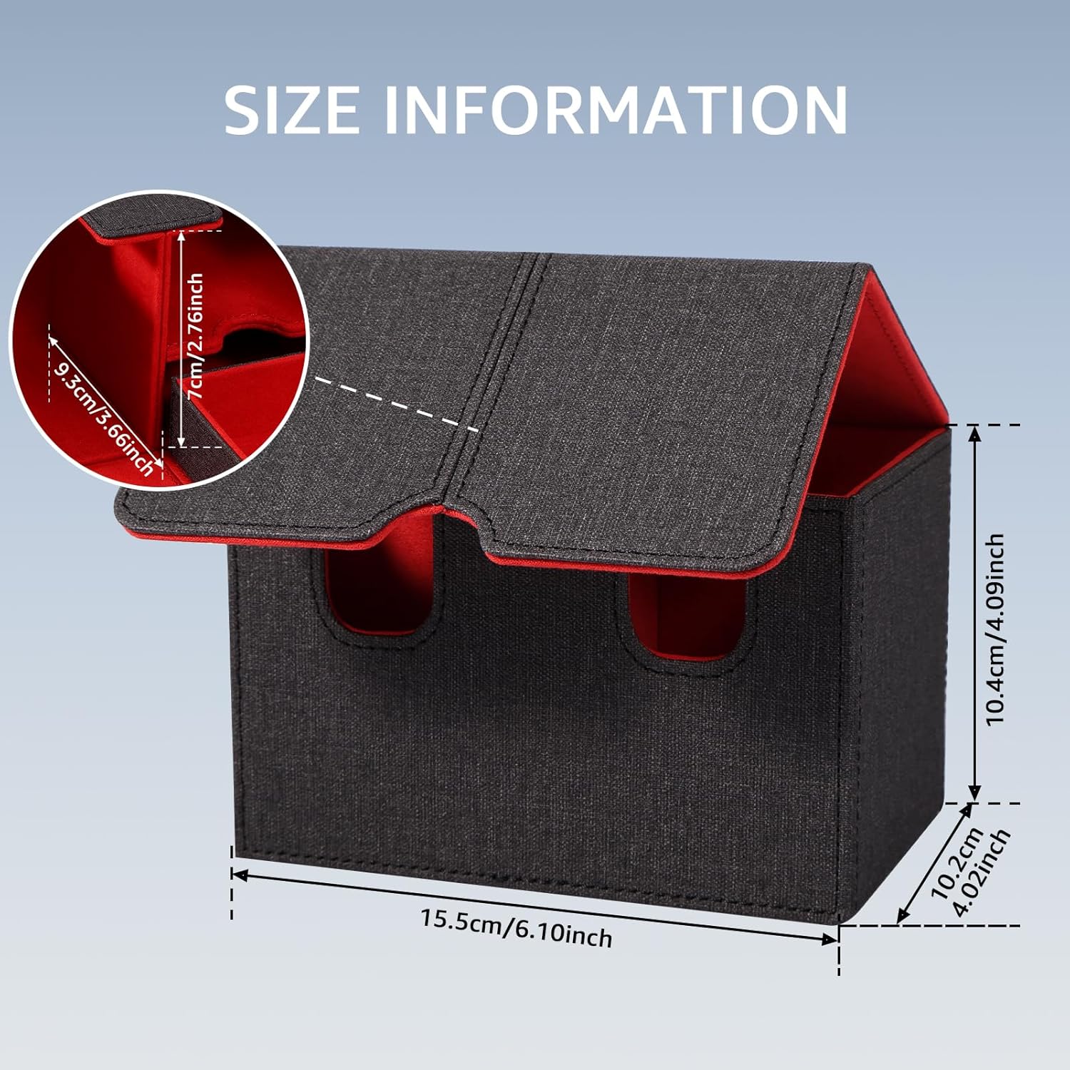 Deck Case, Trading Card Case, Deck Box, Storage Box, Dice Holder, Magnet, Leather, Approx. 200 Cards, Compatible with Various Card Games, Sleeve Support, 6.1 x 4.0 x 4.1 inches (15.5 x 10.2 x 10.4 cm)