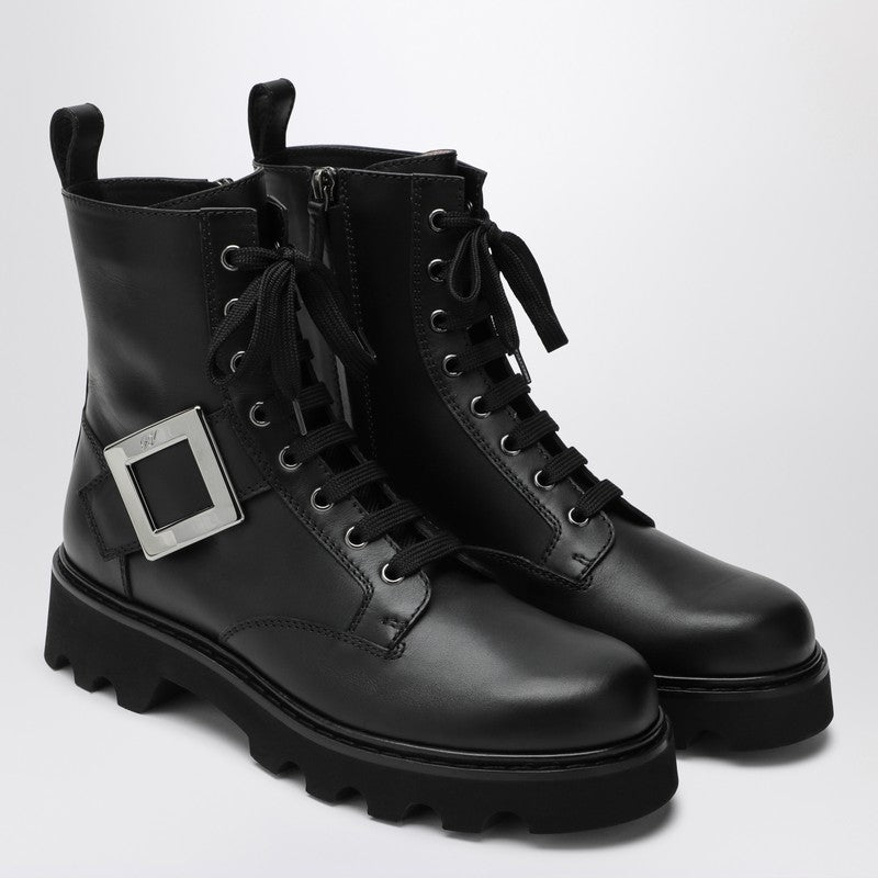 Roger Roger Vivier Viv 'Rangers Truck Black Leather Ankle Boots - Image 3