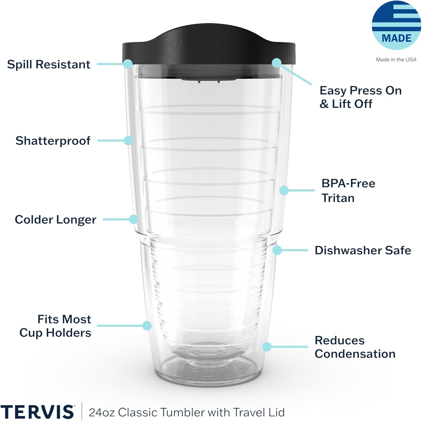 Tervis Disney - Vaso de personajes clásicos con envoltura y tapa negra, 24 onzas, transparente