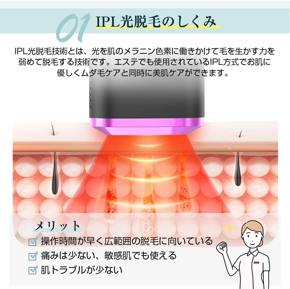 IPL Light Epilator, Painless Hair Removal, Automatic Irradiation Mode, 5 Levels of Intensity Adjustment, 990,000 Illumination, Lightweight, Laser Epilator, Full Body Care, Face, Beard, Arms, Vio,