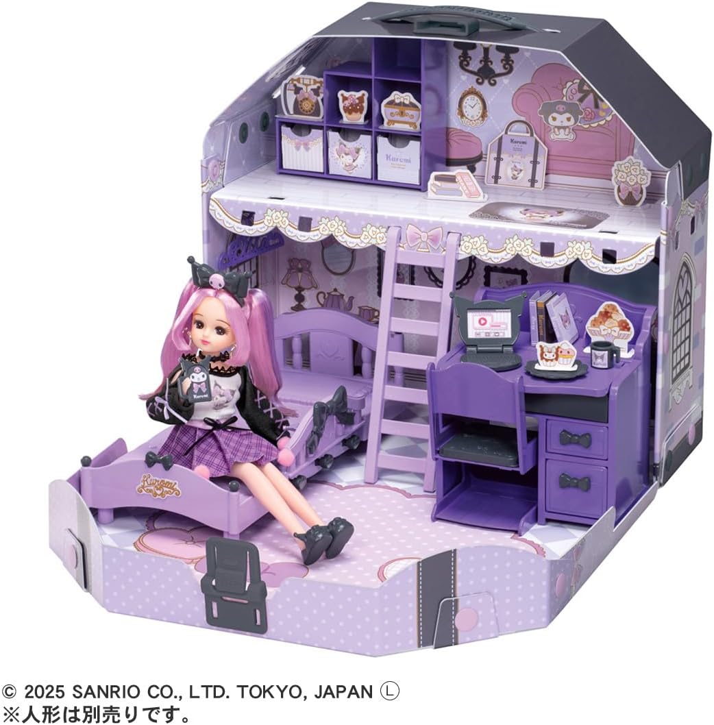 Takara Tomy Licca-chan Cool Kuromi Licca-chan Room Dress-up Pretend Play Toy for Ages 3 and Up