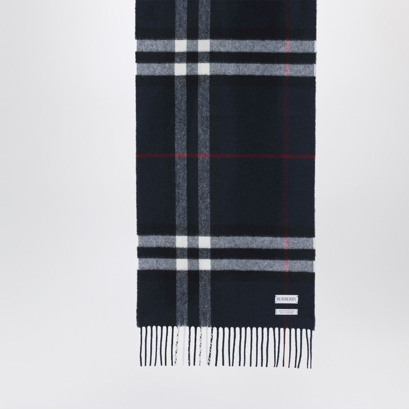 Burberry チェックパターン付きバーバリーダークブルーカシミアスカーフ - Image 3